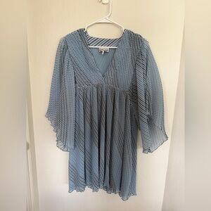 Ganni • Pleated Georgette Tunic Top XXS/XS Blue Flowy Y2K Butterfly Sleeve